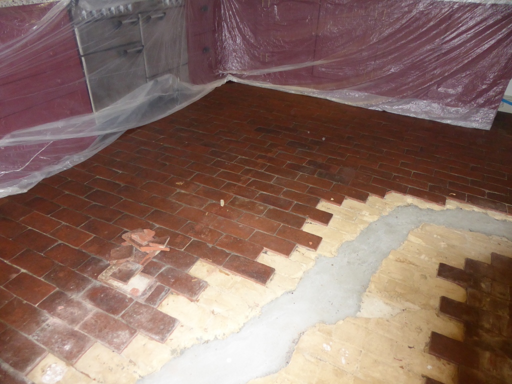 Quarry Tiled Floor Before Rebuild Croydon