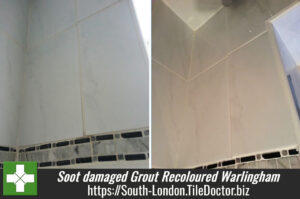 Soot damaged Grout cleaned and re-coloured in Warlingham
