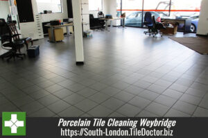 Porcelain tile cleaning in a Car Showroom, Weybridge