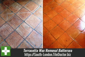 Removing wax from a Terracotta tiled floor in Battersea