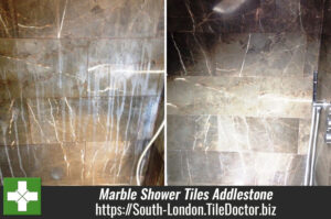 Removing Limescale from Marble Shower Tiles in Addlestone