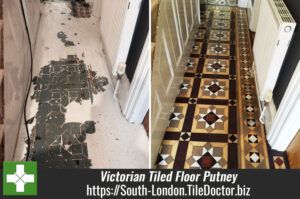 Victorian Tiled Floor Covered by Paint Restored to New in Putney