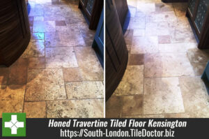 Honed Travertine Tiled Floor Cleaned and Sealed in Kensington