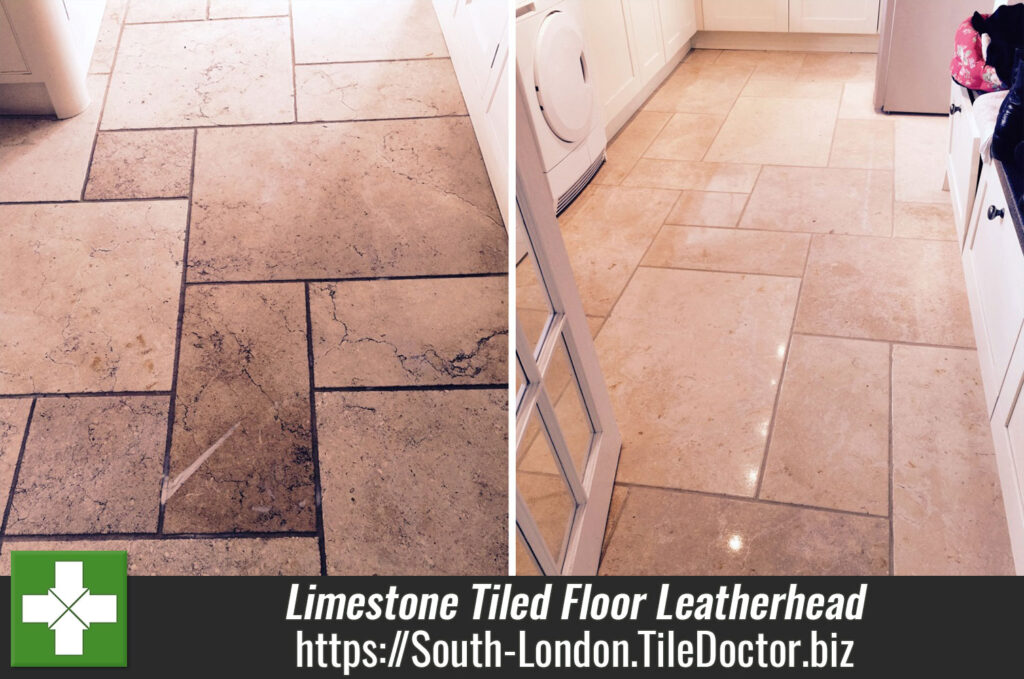 Limestone Tiled Floor Cleaning in Leatherhead