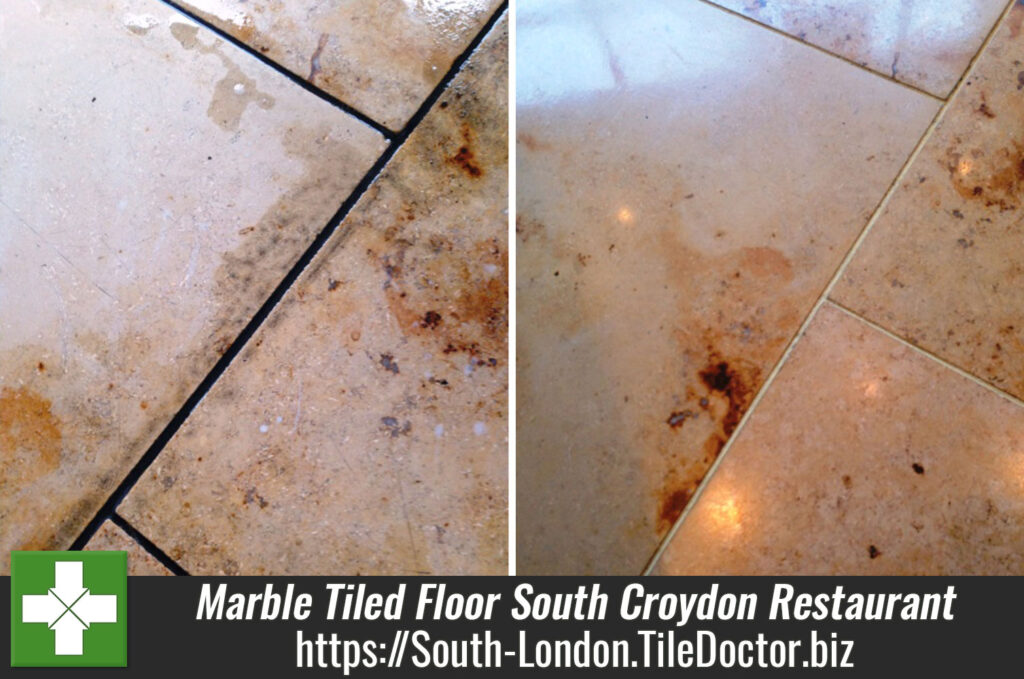 Marble Tiled Floor Cleaned and Polished in South Croydon Restaurant