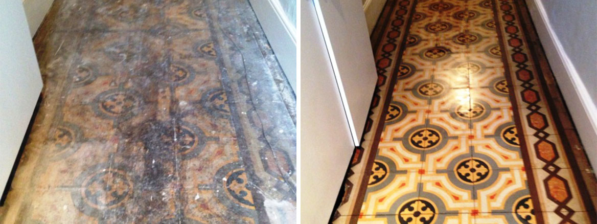 Old Encaustic Floor Fulham Before and after Restoration