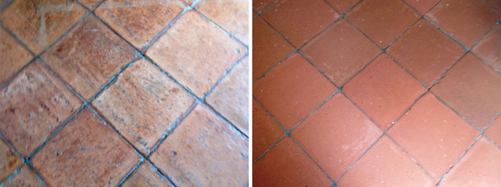 Terracotta Tiles Before and After Cleaning in Battersea