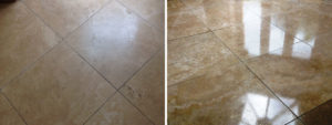 Travertine floor Surbiton before after