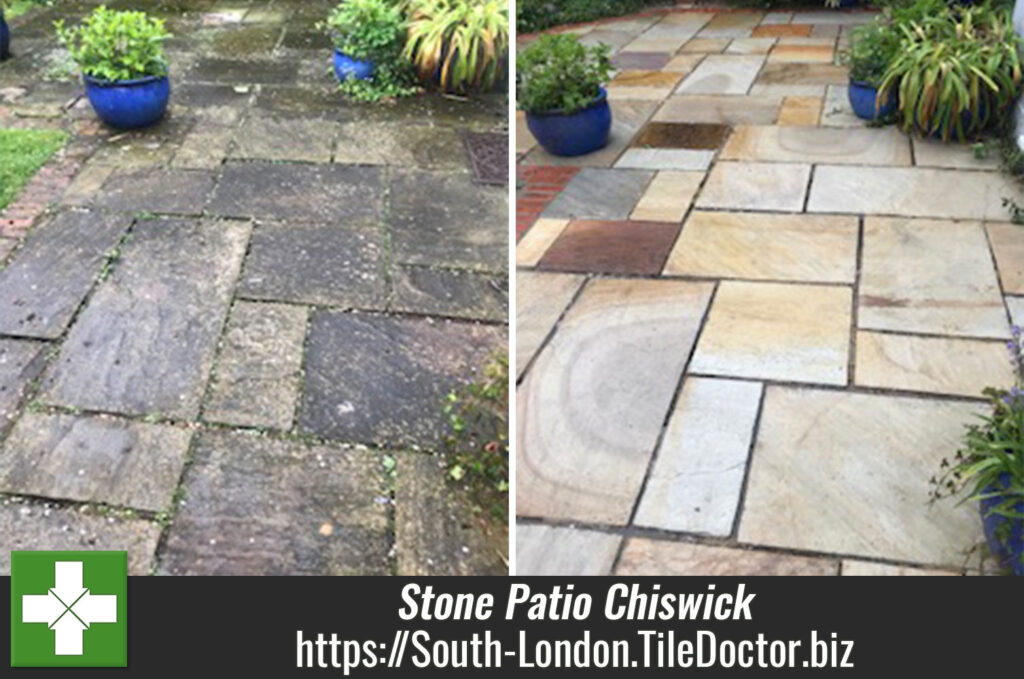 Indian Sandstone Patio Floor Transformation in Chiswick