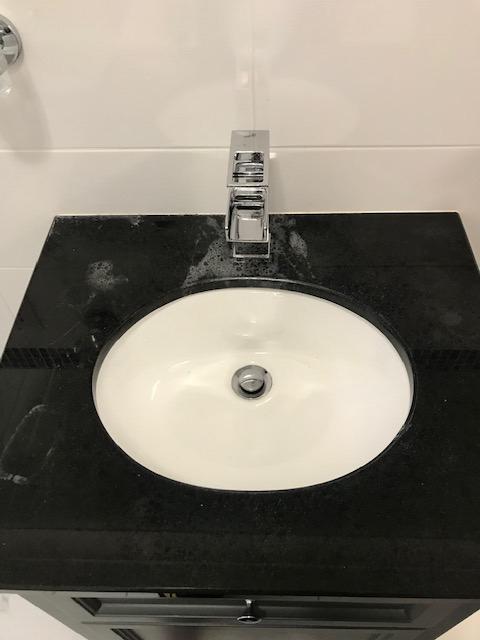 Acid Damaged Black Granite Sink Countertop Clapham Before Renovation