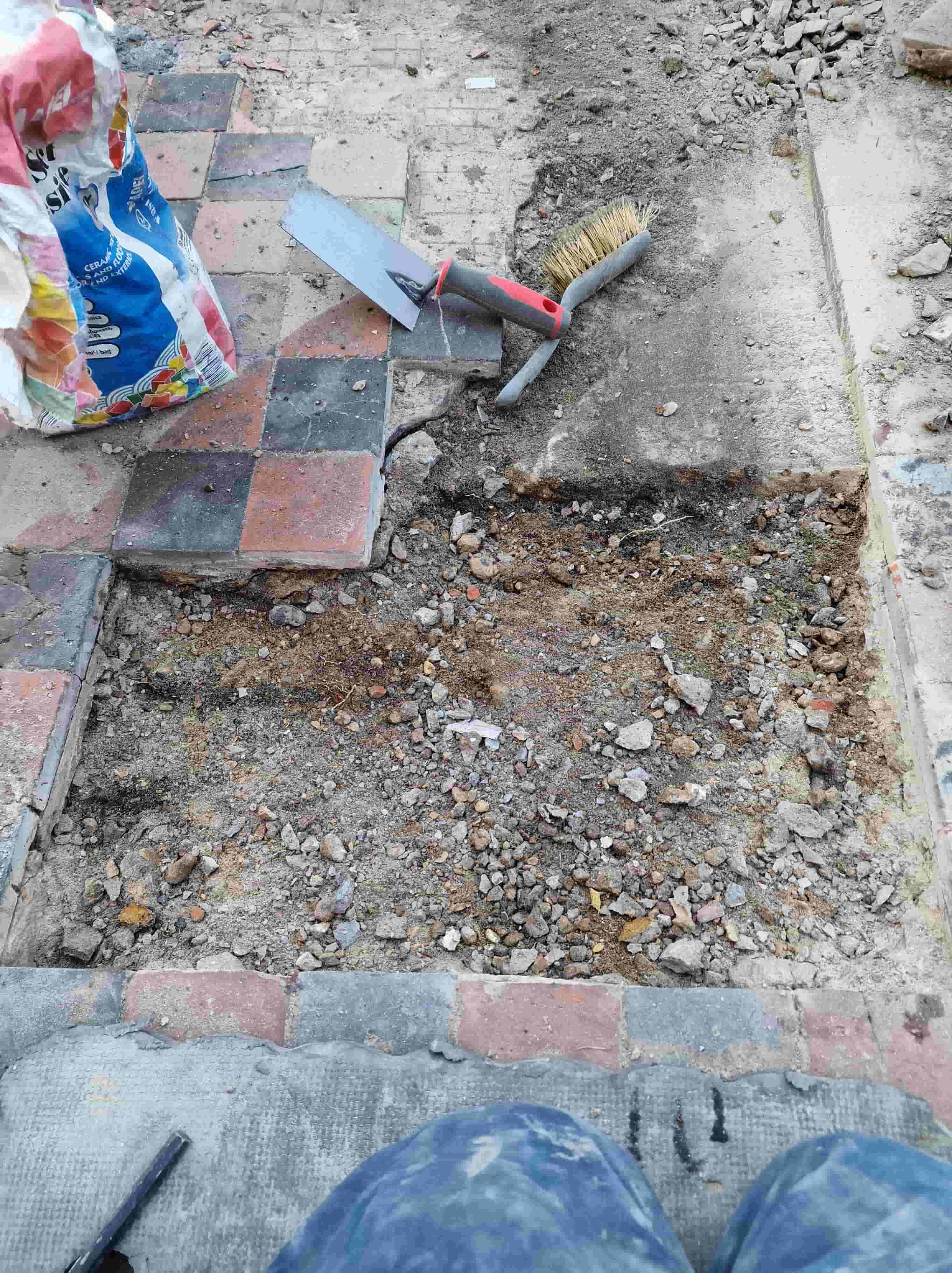 Neglected Victorian Tiled Path During Repair Battersea