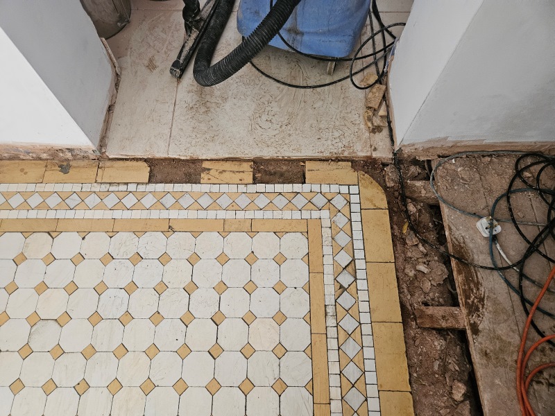 Neglected Victorian Tiled Floor During Repairs Kensington