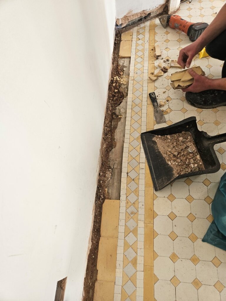 Neglected Victorian Tiled Floor During Repairs Kensington