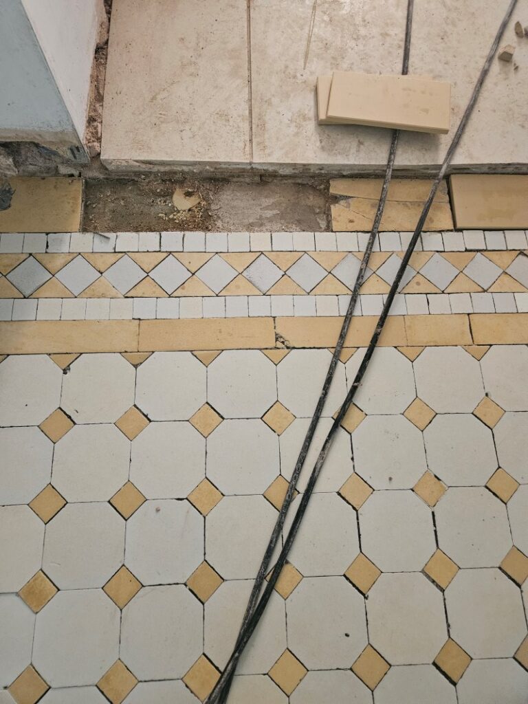 Neglected Victorian Tiled Floor During Repairs Kensington