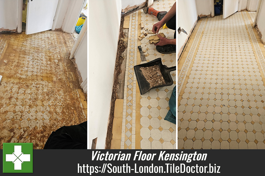 Neglected Victorian Tiled Floor Restoration in Kensington