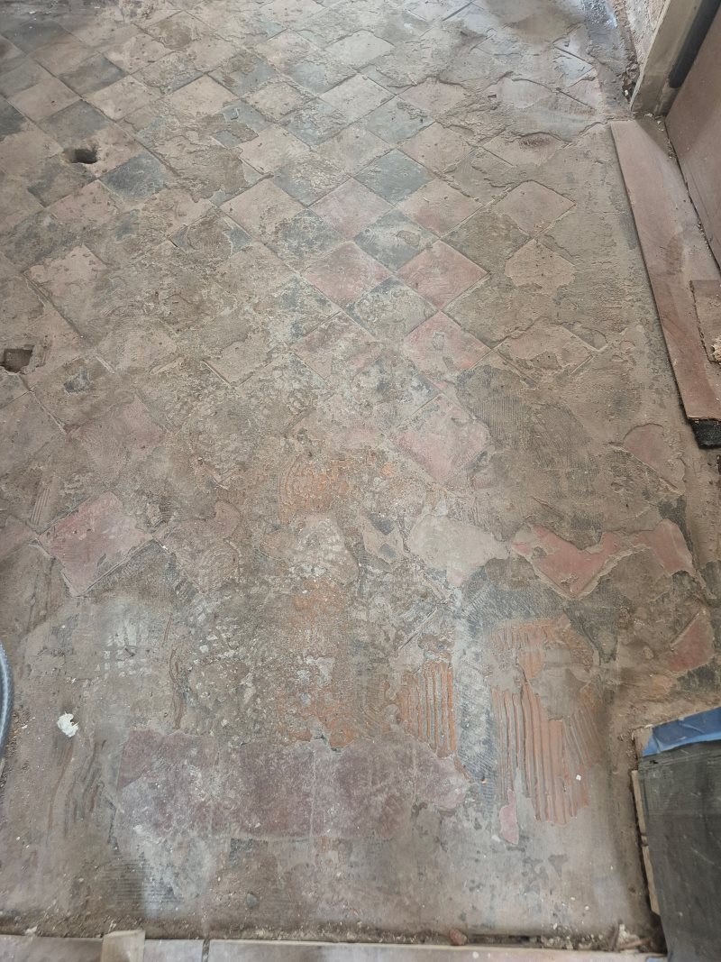 Red Black Checkerboard Quarry Tiled Hallway Floor Before Restoration Brixton