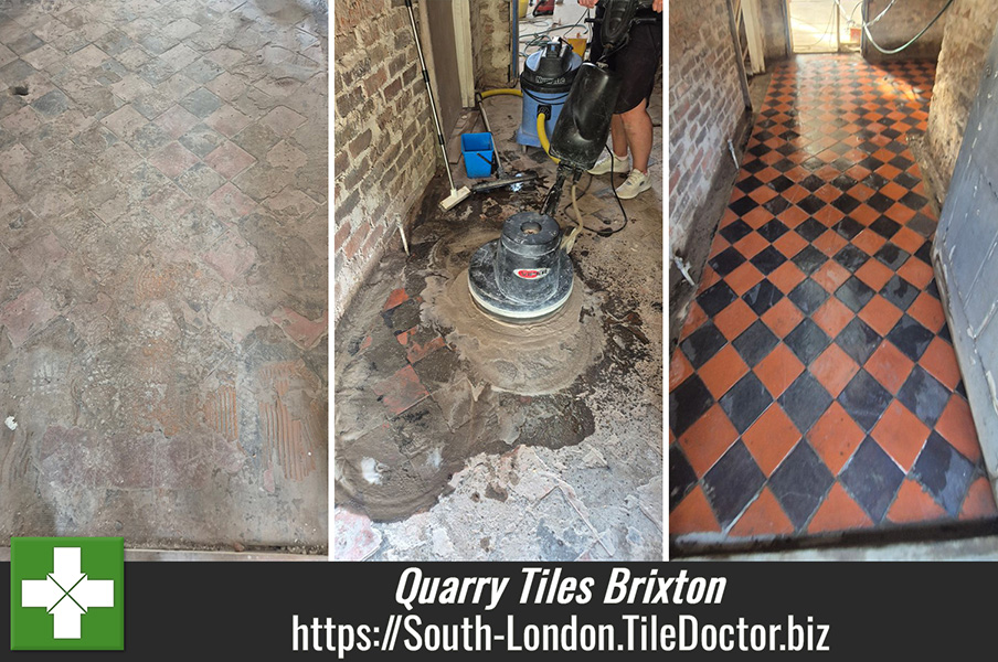 Red Black Checkerboard Quarry Tiled Hallway Floor Restoration Brixton